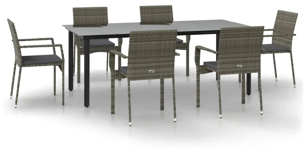 Set da pranzo giardino 7pz nero e grigio con cuscini polyrattan