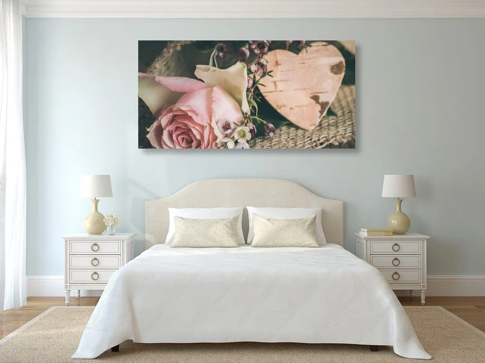 Quadro su tela – Rose e cuore in stile vintage