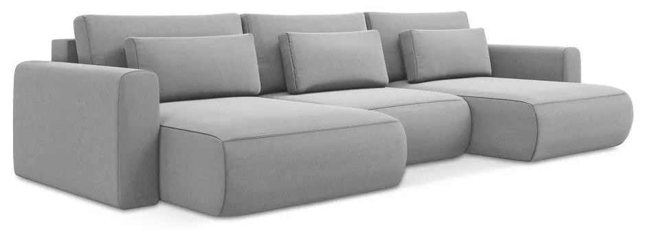 Divano angolare grigio chiaro allungabile/con contenitore (a U) con rivestimento in velluto Kapua – Makamii