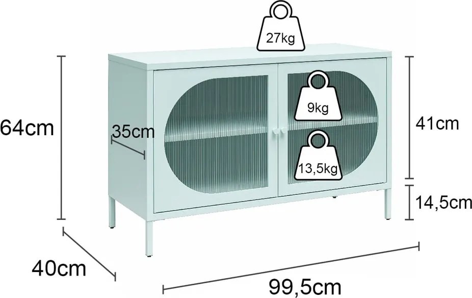 Vetrina in metallo azzurra 100x64x40 cm Luna - Støraa