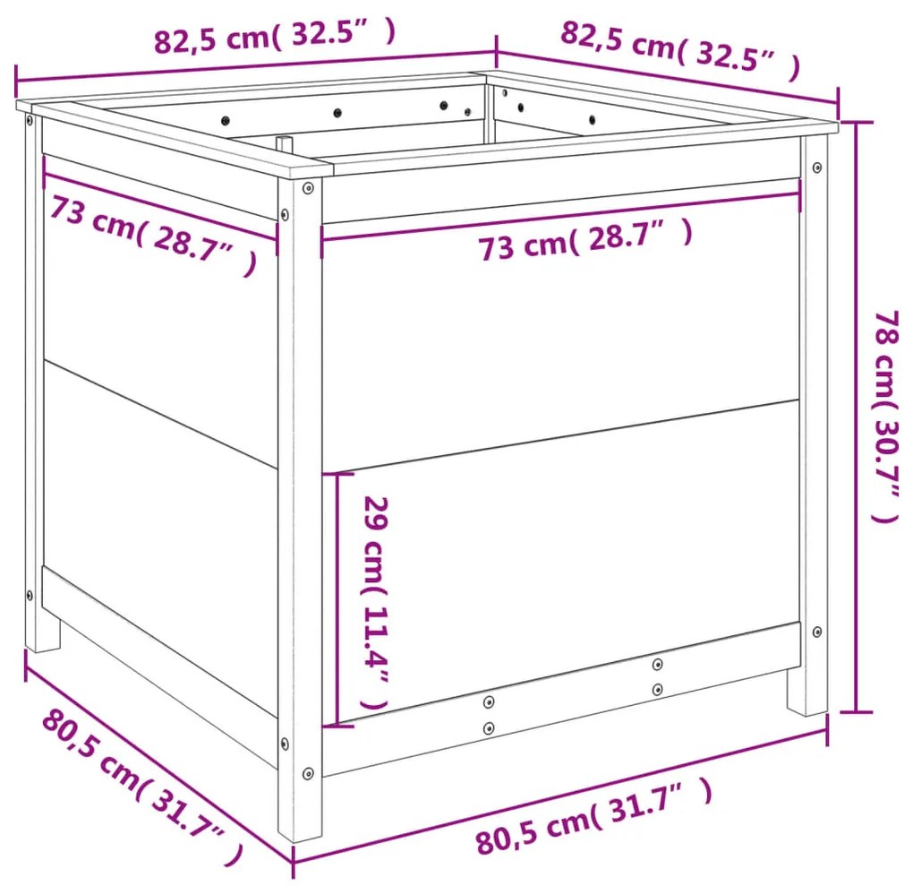 Fioriera da Giardino Grigia 82,5x82,5x78cm Legno Massello Pino