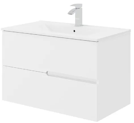 Mobile bagno sospeso con lavabo e illuminazione L 80 x H 51 x P 46 cm bianco in mdf 2 cassetti per vasca centrale Eva