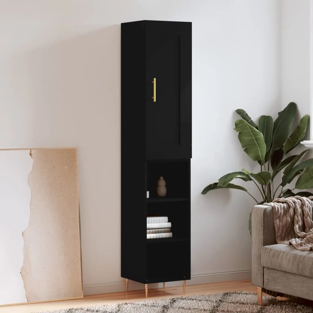 Credenza Nera 34,5x34x180 Cm İn Legno Multistrato /