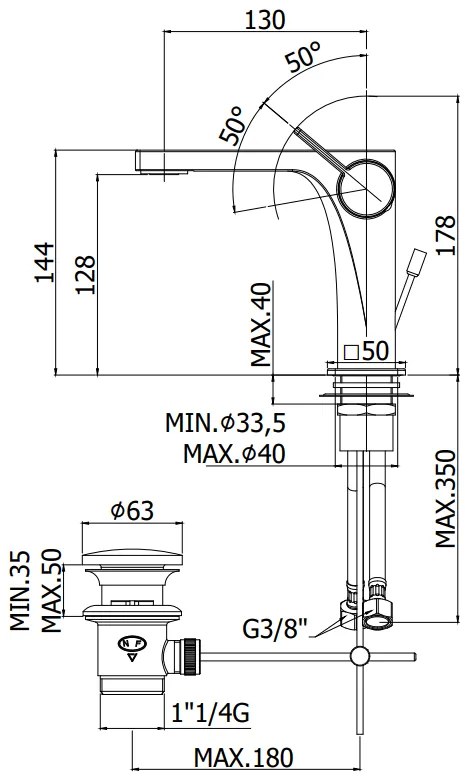 Paffoni Rock Ro075cr Miscelatore Lavabo Laterale Con Sistema Di Scarico Cromo