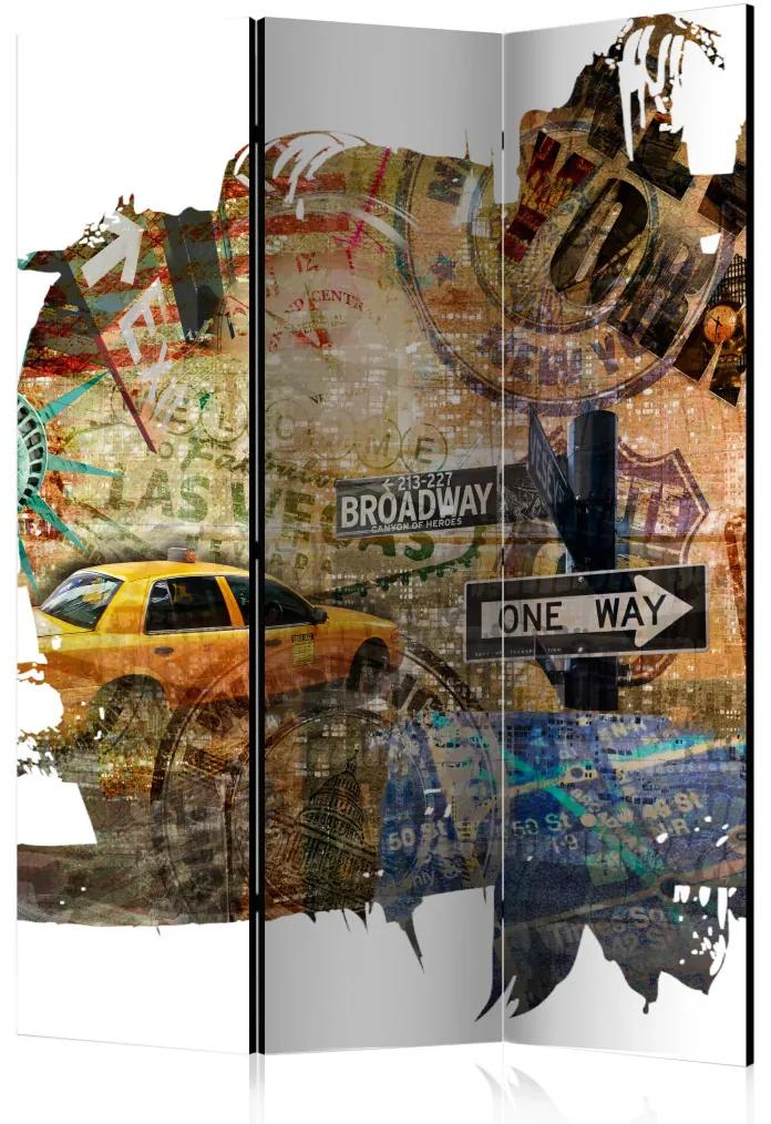 Paravento Collage di New York (3 parti) - collage di auto e segnaletica stradale