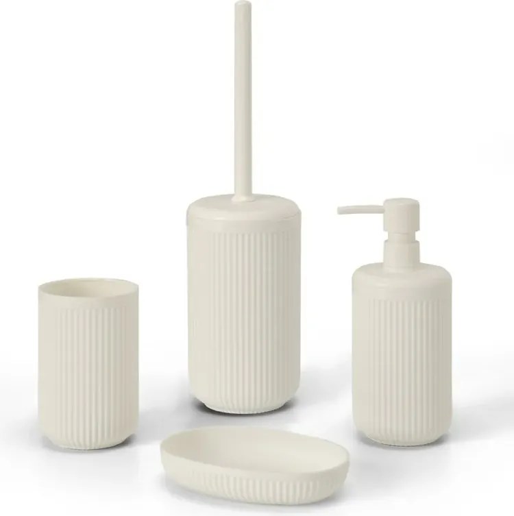 Porta spazzolini bianco crema in plastica cannettata rigida Arizona