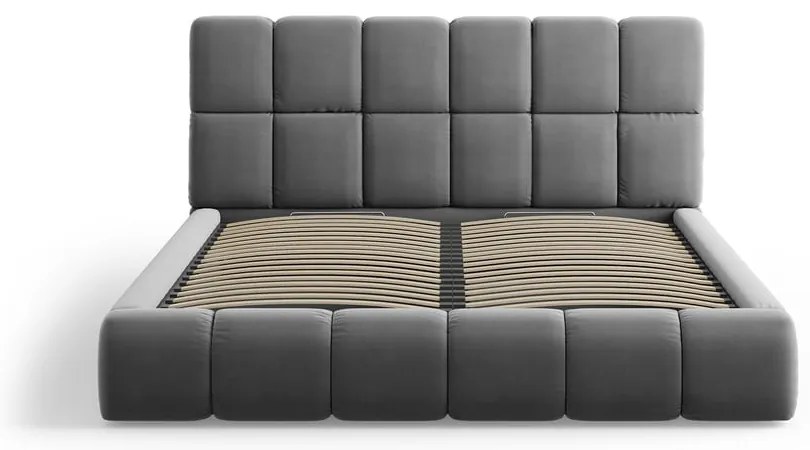 Letto matrimoniale imbottito grigio in velluto con contenitore con rete inclusa 140x200 cm Bellis – Micadoni