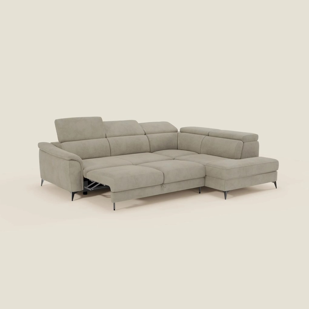 Arcos Divano angolare - piedini alti e poggiatesta reclinabili in microfibra impermeabile T11 tortora