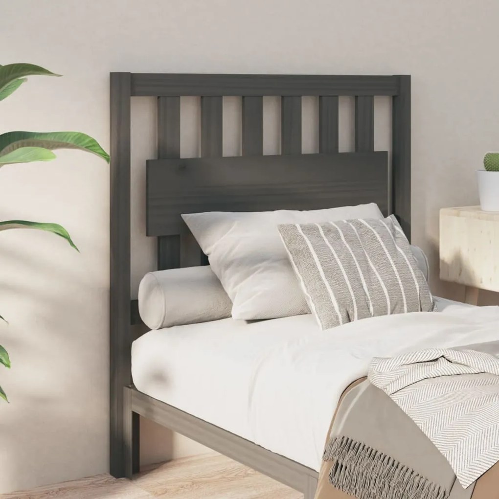 Testiera Per Letto Grigia 95,5x4x100 Cm Legno Massello Di Pino /