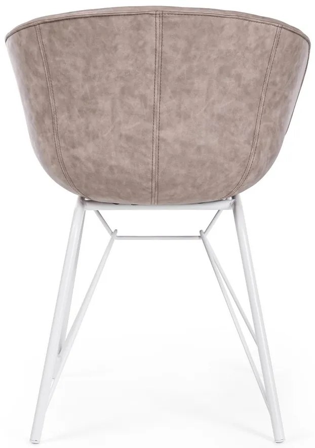 Set di 2 poltroncine WARHOL in similpelle beige e gambe in acciaio bianco, con braccioli