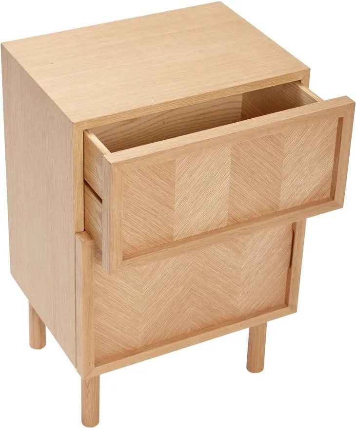 Comodino in legno di quercia naturale con motivo a spina di pesce Herringbone - Hübsch