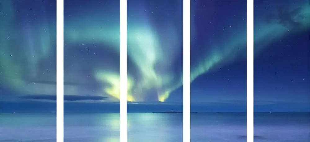 Quadri 5 pezzi – Aurora boreale sull'oceano