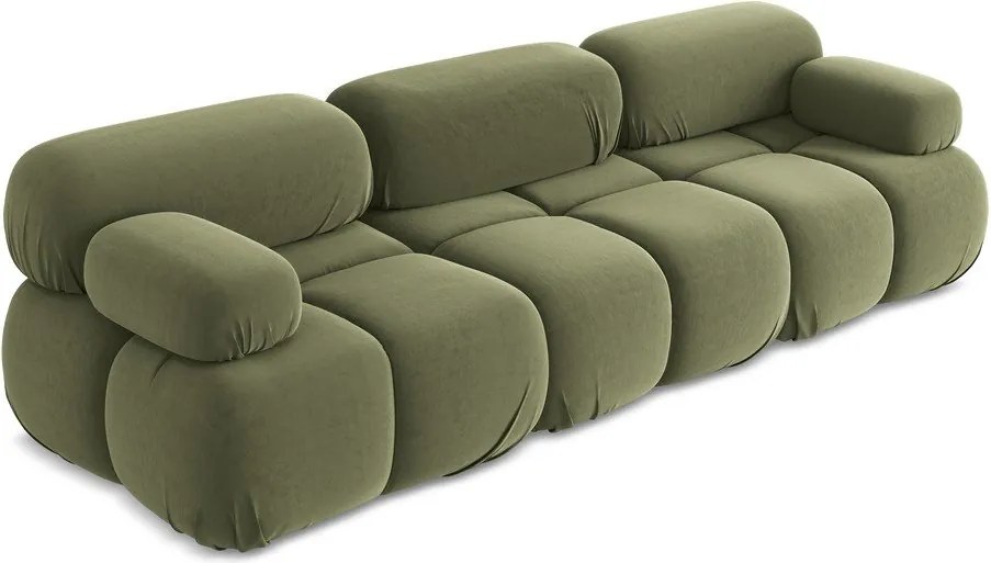 Divano componibile verde chiaro con rivestimento in velluto 285 cm Lokua – Makamii