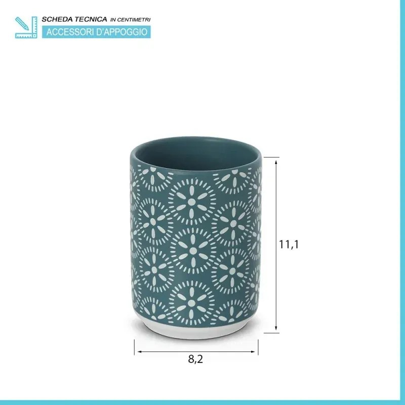 Portaspazzolino da appoggio in ceramica turchese cobalto multiuso Circus