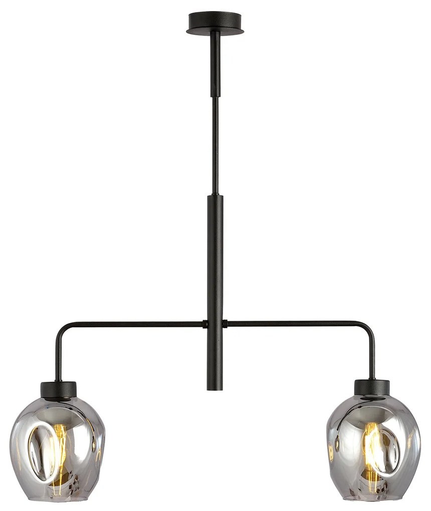 Lampadario Moderno 2 Luci Auriga In Accaio Nero E Vetro Fumè