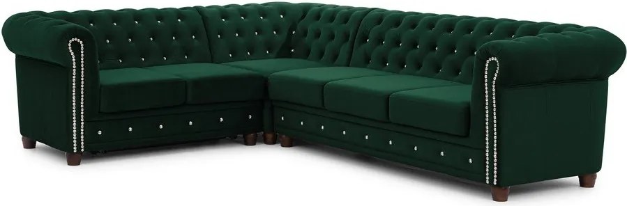 Divano angolare verde allungabile (con penisola a sinistra/a L) con rivestimento in velluto York Blik – Ropez