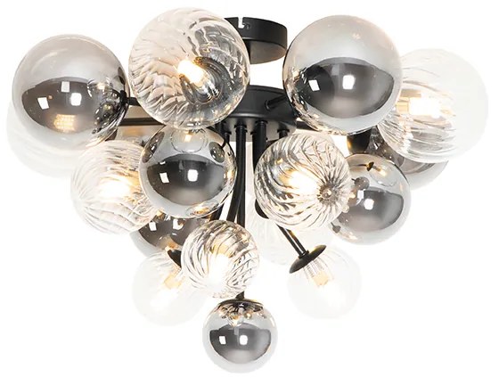 Plafoniera Art Déco nera con vetro fumé e trasparente 10 luci - Bonnie
