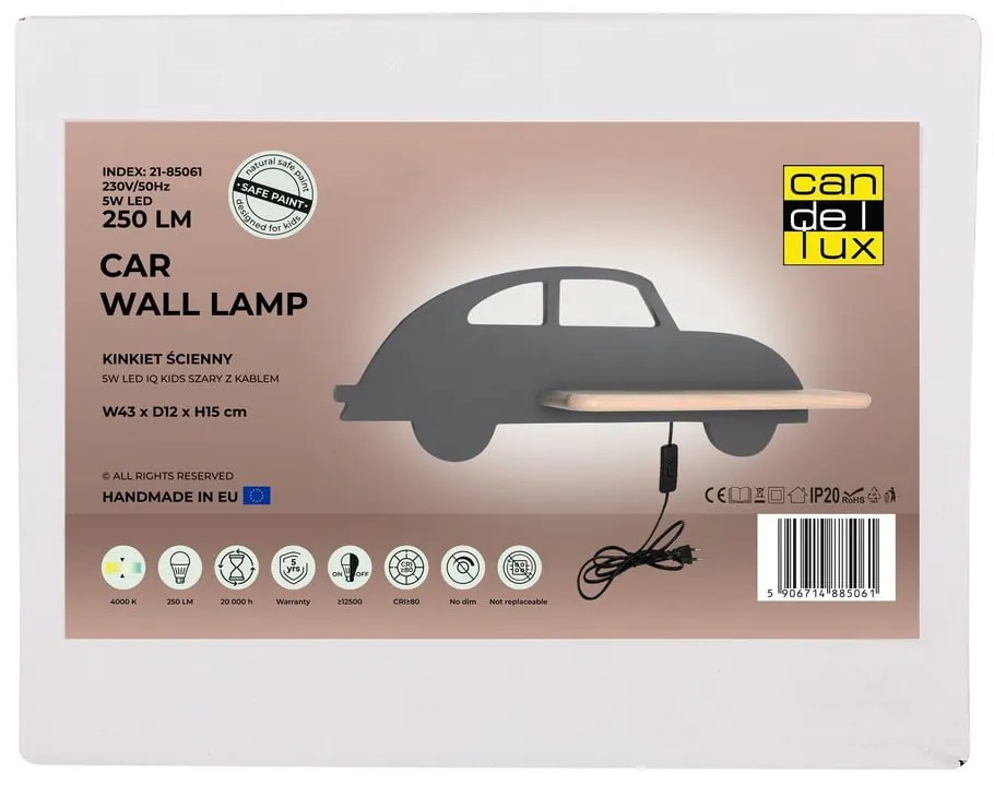 Apparecchio grigio per bambini Car - Candellux Lighting