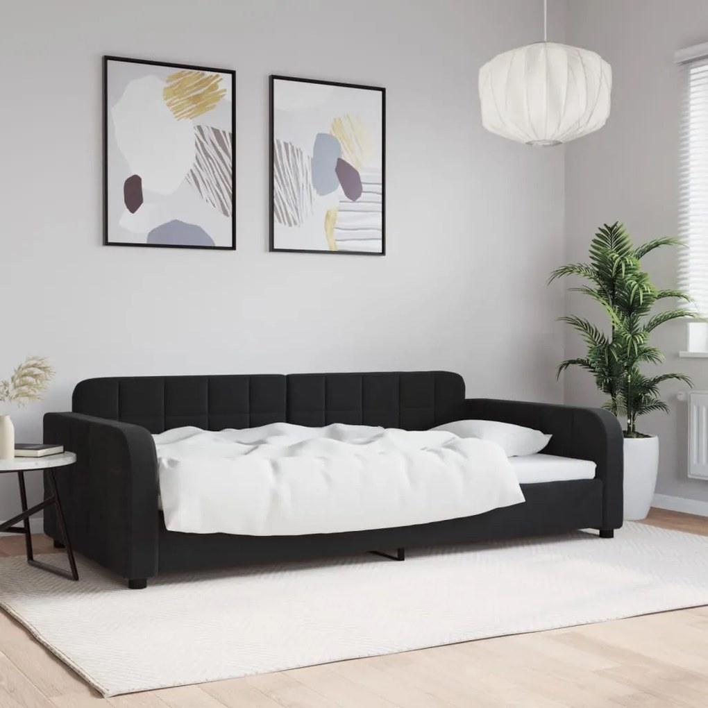 Letto Da Giorno Nero 100x200 Cm İn Velluto /