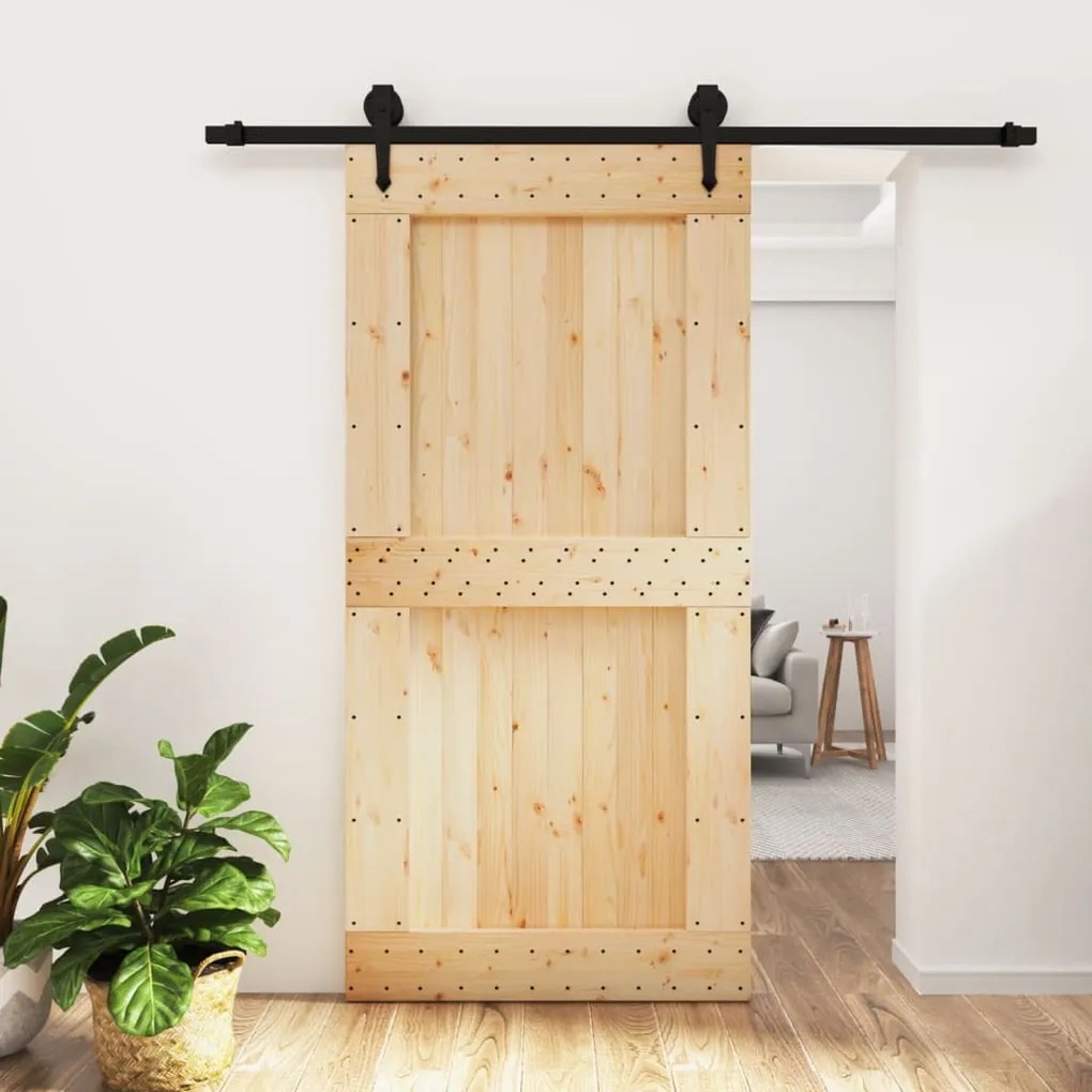 Porta Scorrevole Con Set Hardware 100x210cm Legno Massello Pino /