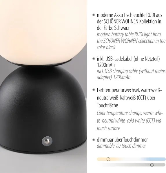 Schöner Wohnen 19218-18 - Lampada da tavolo LED dimmerabile RUDI LED/1,2W/5V nera