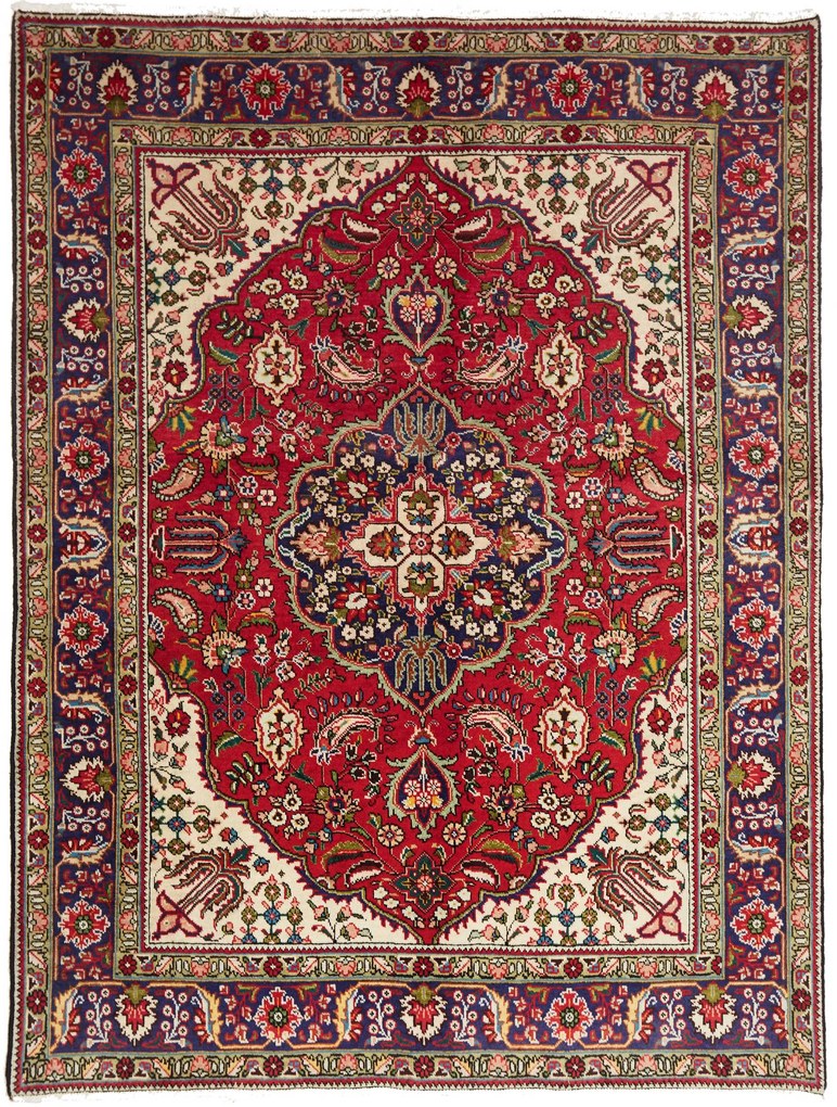 Tabriz Tappeto 200 x 150 Rosso (Iran) Annodato A Mano