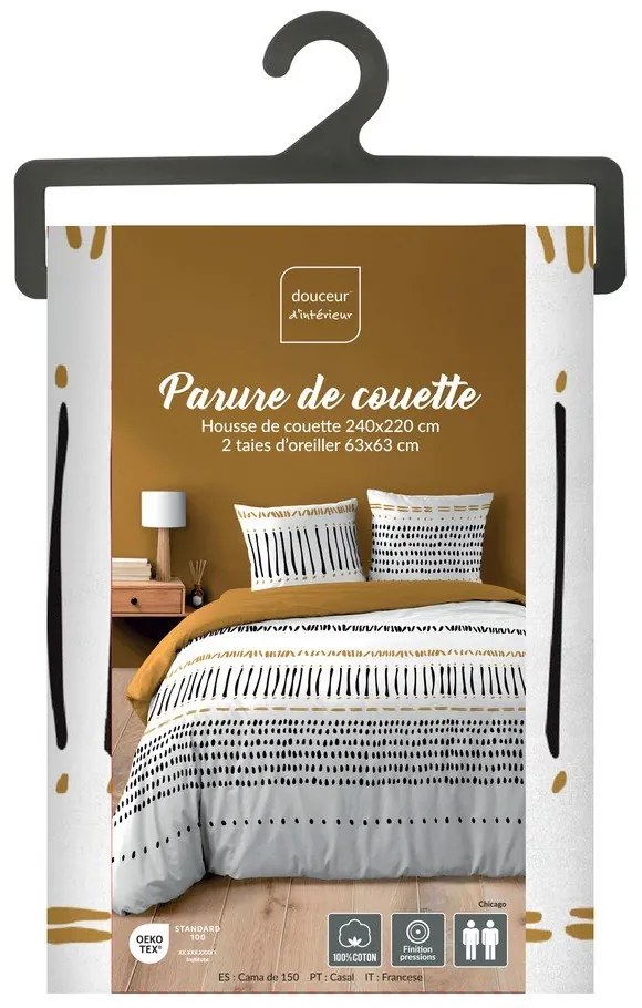 Set copripiumino e federa color senape/bianco in cotone per letto matrimoniale ed esteso 240x220 cm Chicago – douceur d'intérieur