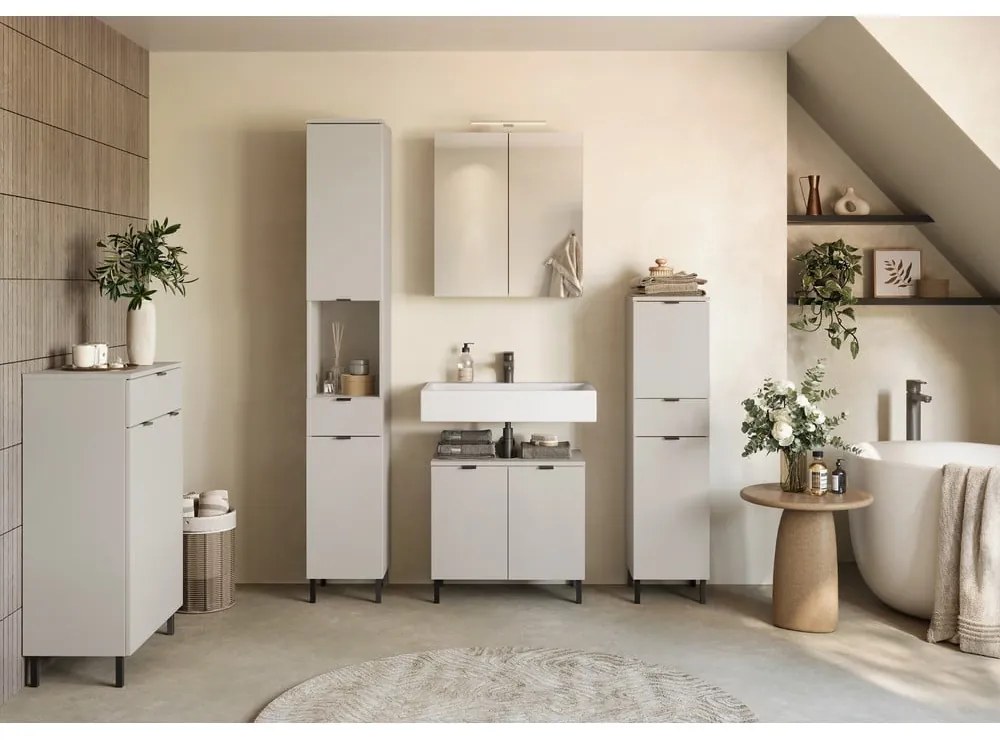 Mobile per bagno color crema alto e stretto 30x120 cm Arcena – Germania