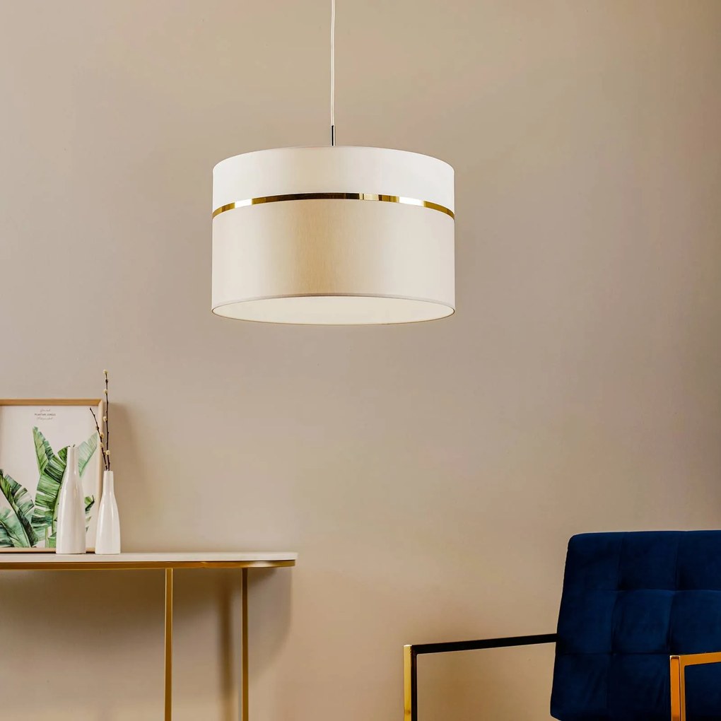 Argon Lampada a sospensione in tessuto Long 1 lampada bianco/grigio/ottone
