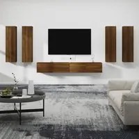 Set Mobili Porta TV 6 pz Rovere Marrone in Legno Multistrato 3114357