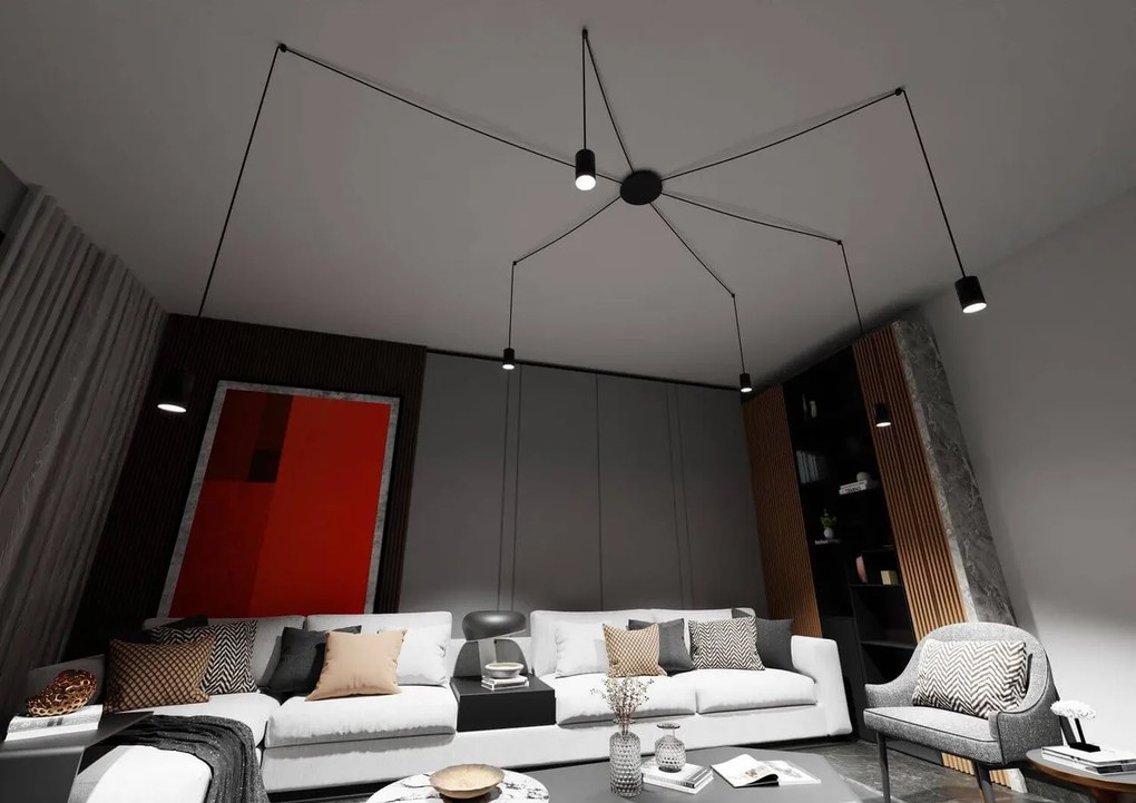 Lampadario a Sospensione in Acciaio TRAKER 6 BLACK e WHITE