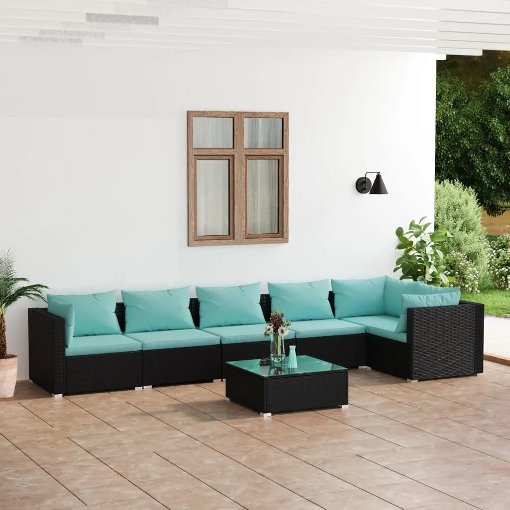 Set Divani da Giardino 7 pz con Cuscini in Polyrattan Nero