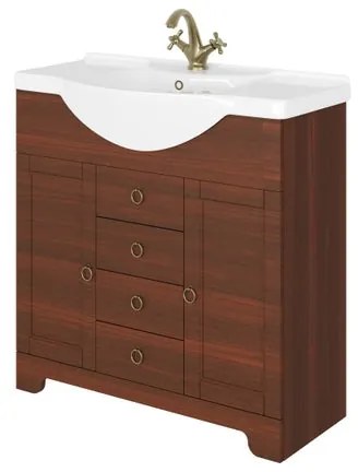 Mobile sottolavabo e lavabo Romantica noce L 85 x H 81.5 x P 31.5 cm, 2 ante 3 cassetti