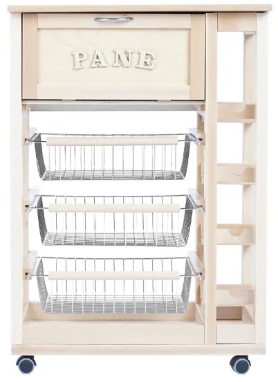 Carrello portafrutta con portapane e portabottiglie Naturale