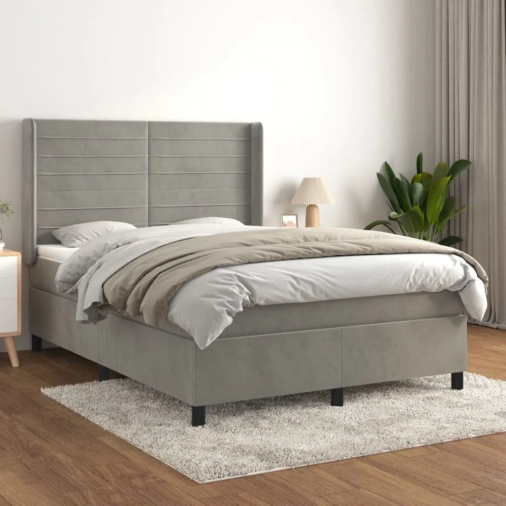 Giroletto A Molle Con Materasso Grigio Chiaro 140x200cm Velluto /