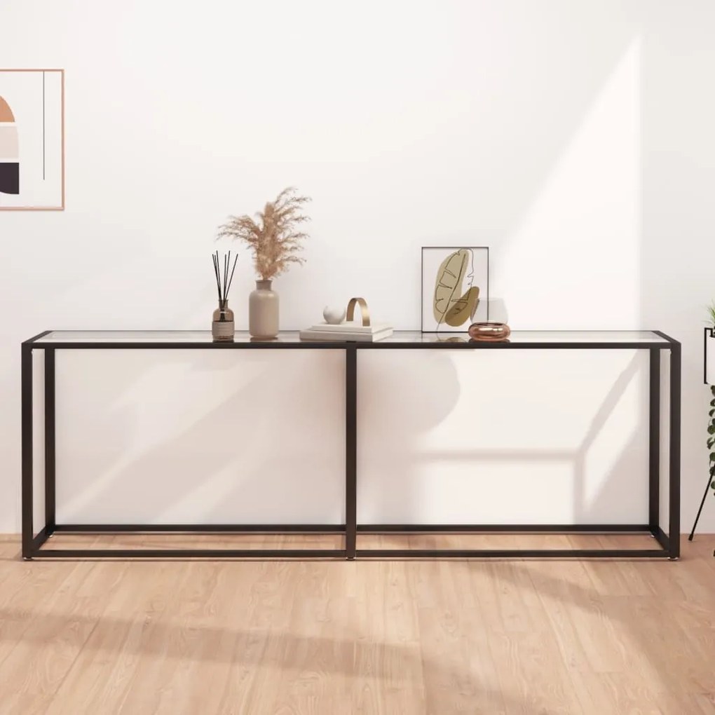 Tavolo Consolle Trasparente 220x35x75,5 Cm İn Vetro Temperato /