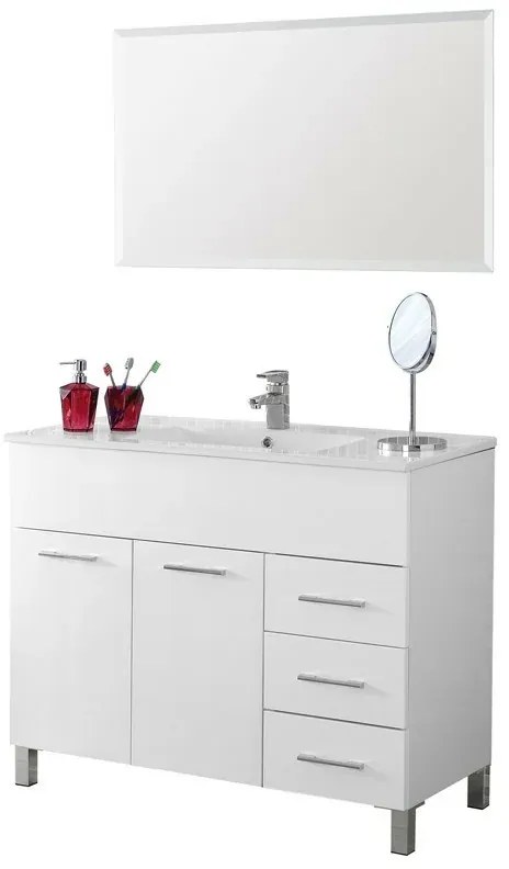Mobile Bagno Bianco Con Specchio E Lavabo L.101