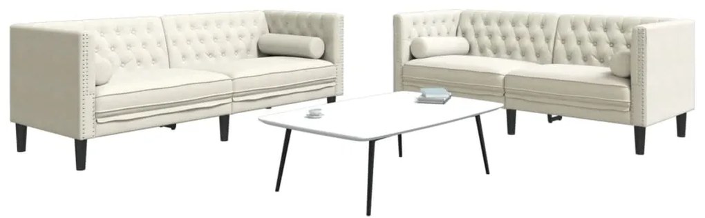 Set Divani Chesterfield 2pz Con Cuscini Crema Velluto /