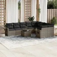 Set Divano da Giardino 10 pz con Cuscini Grigio in Polyrattan 3220649