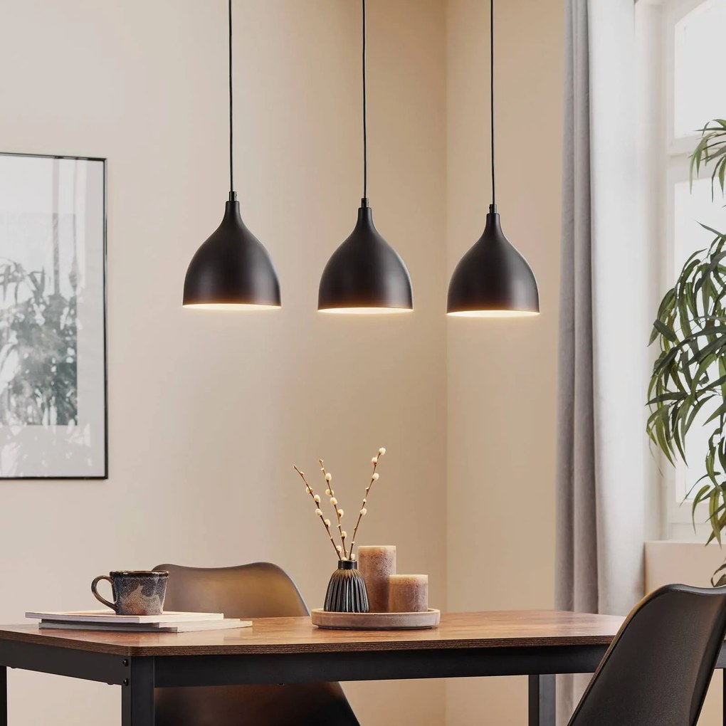 Luminex Lampada a sospensione Nanu, nera, acciaio inox, a 3 luci
