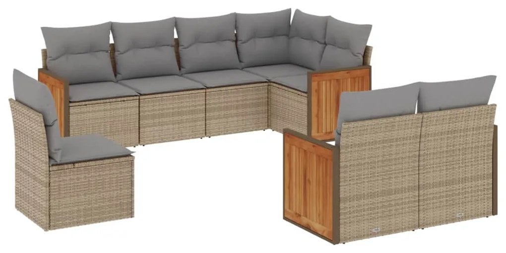 Set divano da giardino 8 pz con cuscini beige in polyrattan