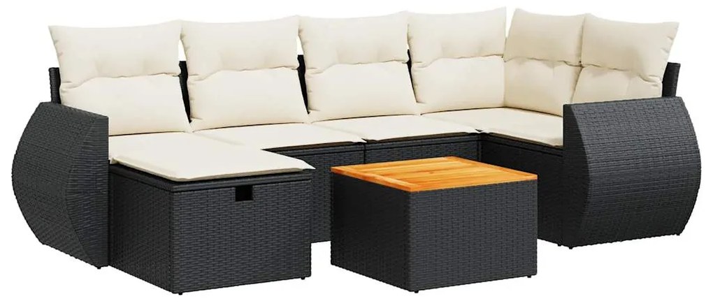 Set divani da giardino con cuscini 7pz nero polyrattan