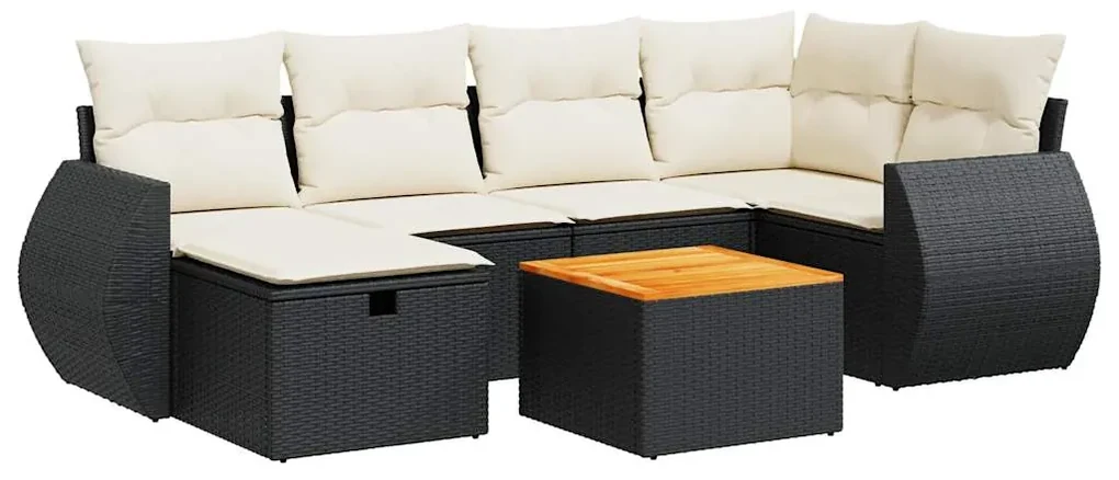 Set divani da giardino con cuscini 7pz nero polyrattan