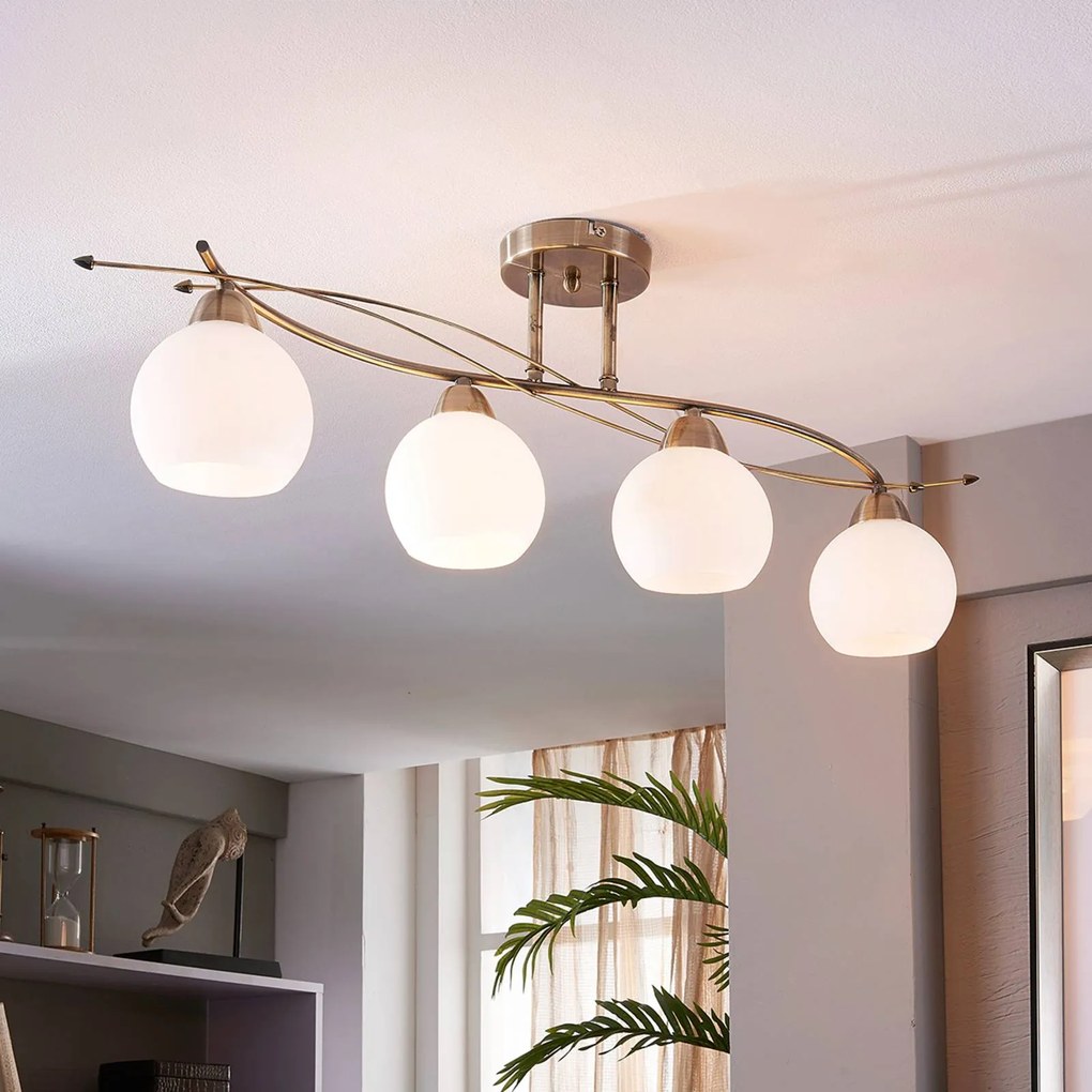 Plafoniera soffitto Leanda Lindby, dimmerabile, Bronzo / Ottone antico, Soggiorno / Sala da pranzo, Vetro, Moderno, Plafoniera