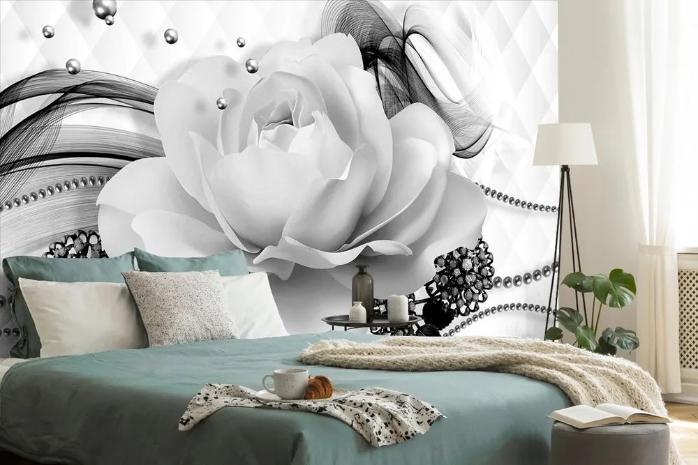 Carta da parati – Rosa in bianco e nero con astrazione