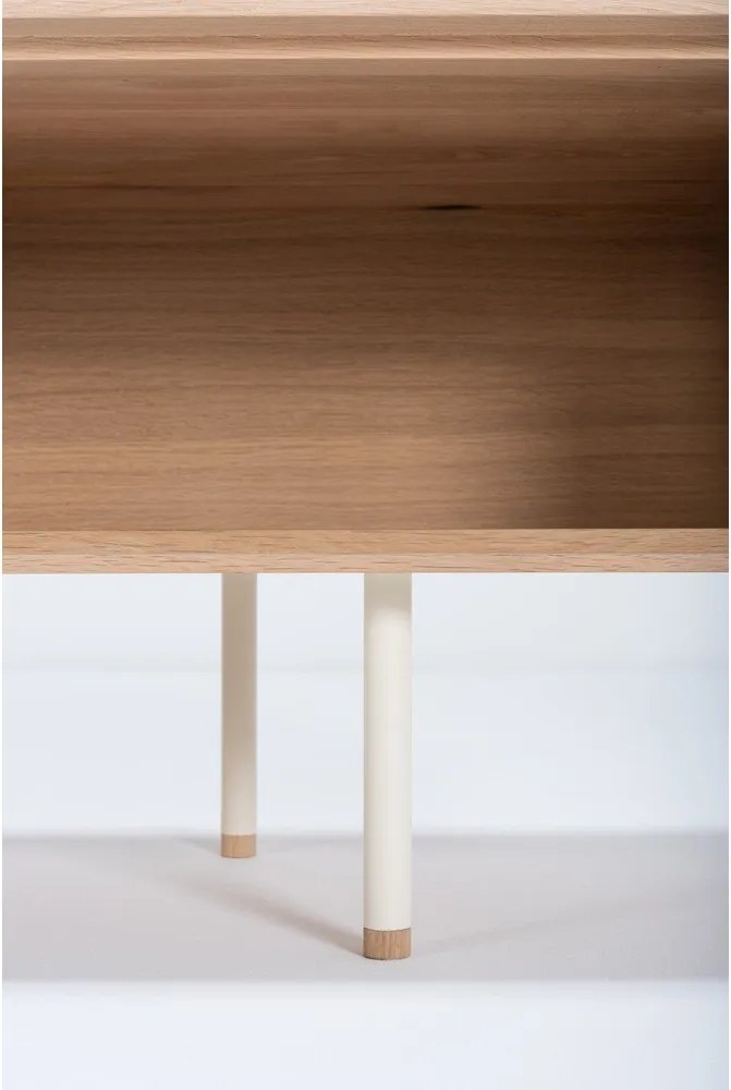 Mobile TV bianco-color legno naturale in legno di quercia 200x48 cm Fina - Gazzda