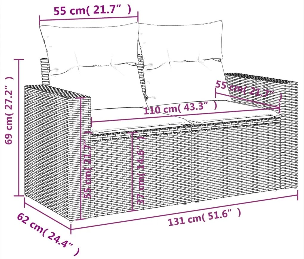 Set Divani da Giardino 9 pz con Cuscini Nero in Polyrattan