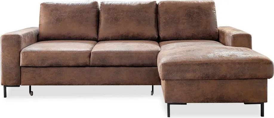 Divano letto vintage in similpelle marrone, angolo destro Lofty Lilly - Miuform