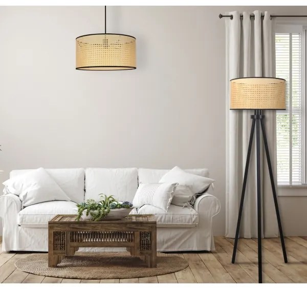 Duolla - Lampada con piedistallo ROLLER 1xE27/15W/230V diametro 45 cm rattan/nero