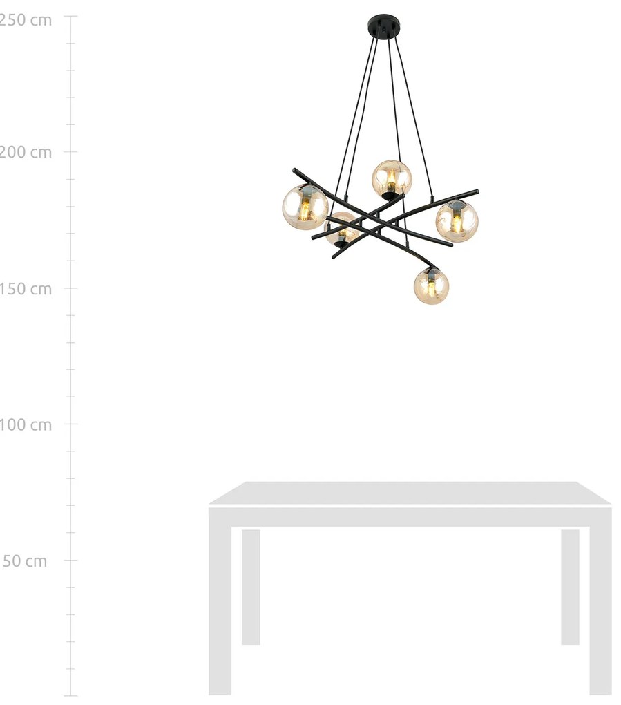 Lampadario Moderno Cadmo Acciaio Nero 5 Luci E14 Ip20
